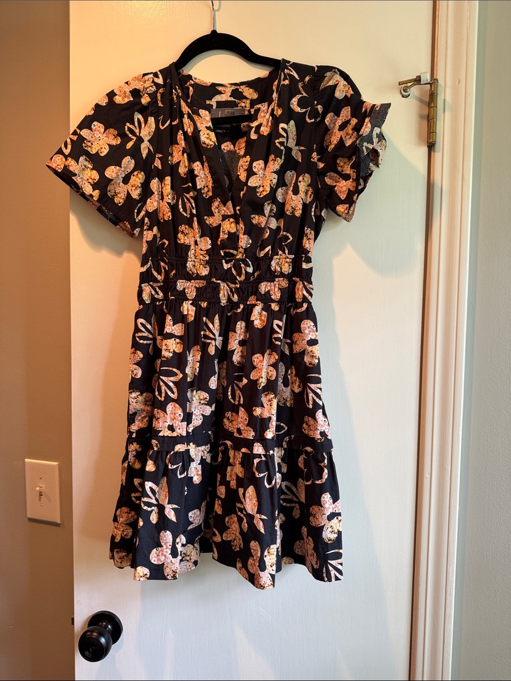 Anthropologie Somerset Black Floral Tiered V-Neck Dress